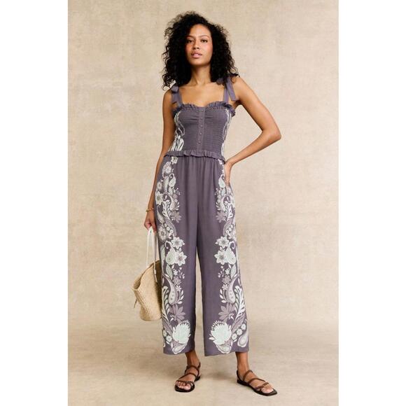 Caballero Pants - Caballero Rose Graphite Protea Paisley Jumpsuit Size L with Stains